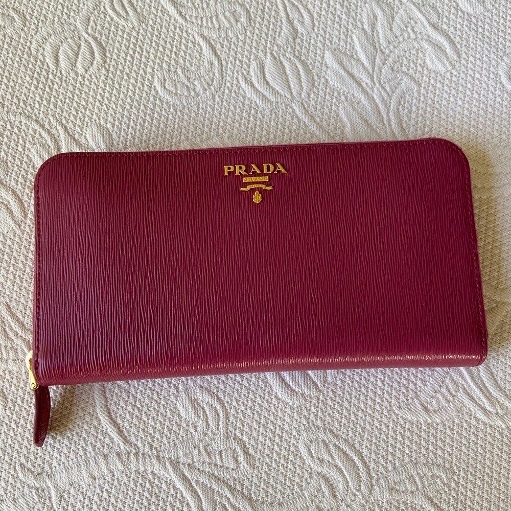 Prada Pink Saffiano Leather wallet.